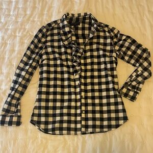 Banana Republic Black and White Plaid Ruffle Shirt